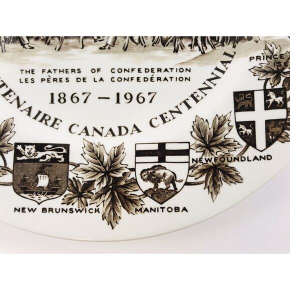 Wood & Sons Ironstone Fathers Confederation Canada Flow Brown Centennial Plate - Picture 6 of 10